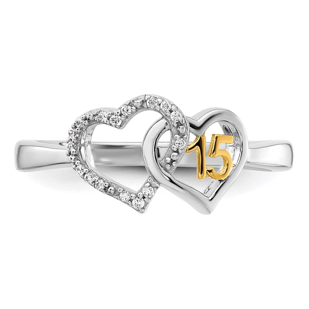 14K Two-Tone Gold Two-tone Polished Diamond Quinceanera Double Heart Ring