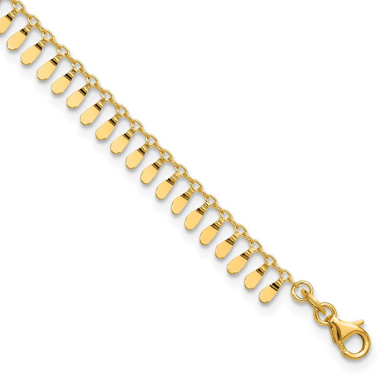 14K Yellow Gold Polished Fancy Dangles Plus Extender Total Chain Anklet