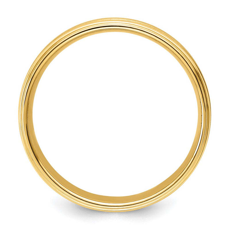 14K Yellow Gold 6mm Standard Weight Comfort Fit Brushed Satin/Polished Milgrain Grooved Edge Wedding Band Ring