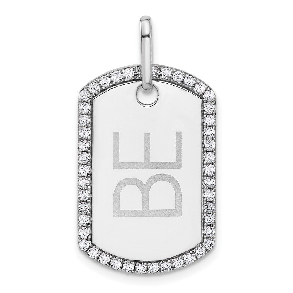 14K White Gold Personalized Diamond Dog Tag Charm