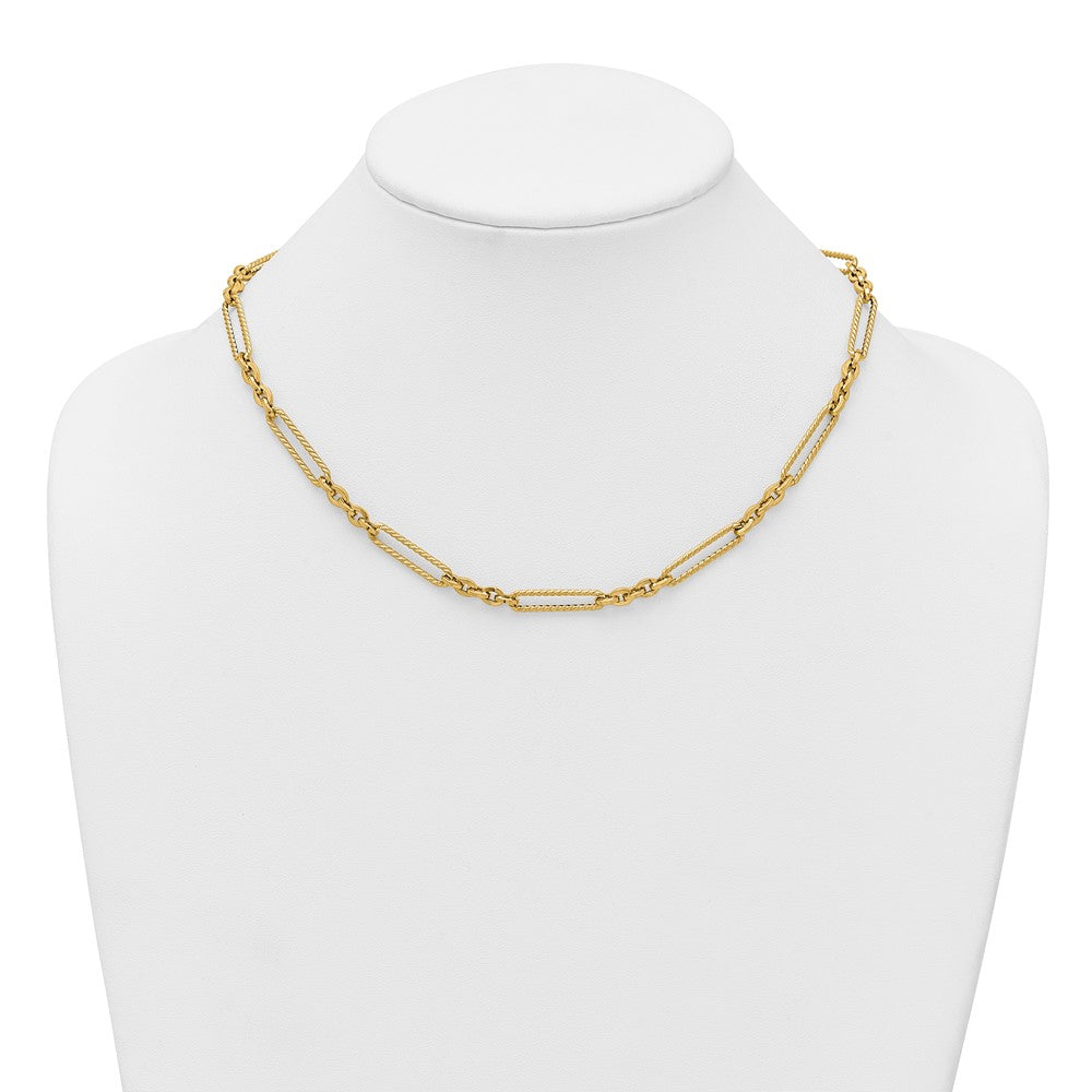 14K Yellow Gold Polished and Textured Fancy Link with Toggle 18 Inch Necklace
