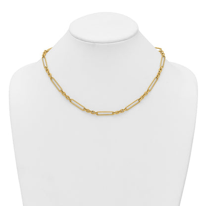 14K Yellow Gold Polished and Textured Fancy Link with Toggle 18 Inch Necklace