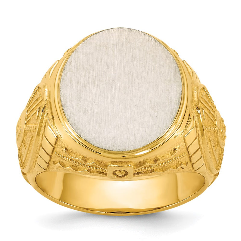 14K Two-Tone Gold Engravable Round Signet ring
