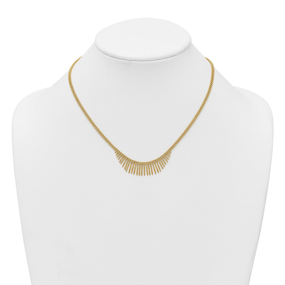 14K Yellow Gold Polished and Textured Double Strand Multi Dangle 17 Inch Necklace