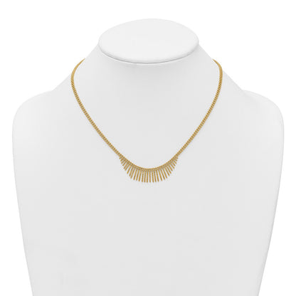 14K Yellow Gold Polished and Textured Double Strand Multi Dangle 17 Inch Necklace