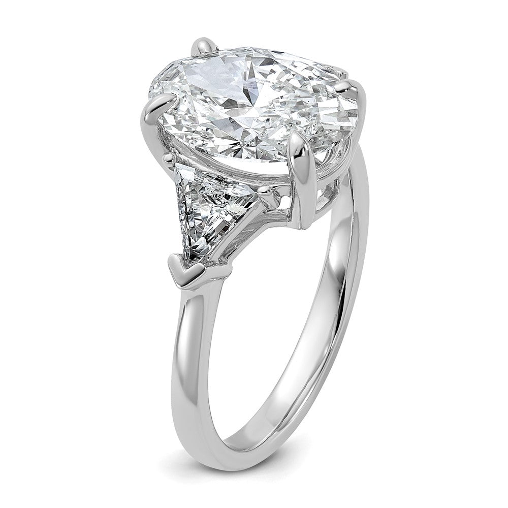 14K White Gold 4 1/8 carat Certified Lab Grown Diamond VS/SI+ G+ Complete Oval and Trillion Three Stone Engagement Ring