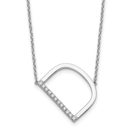 14K White Gold Sideways Diamond Initial D 18 Inch Necklace