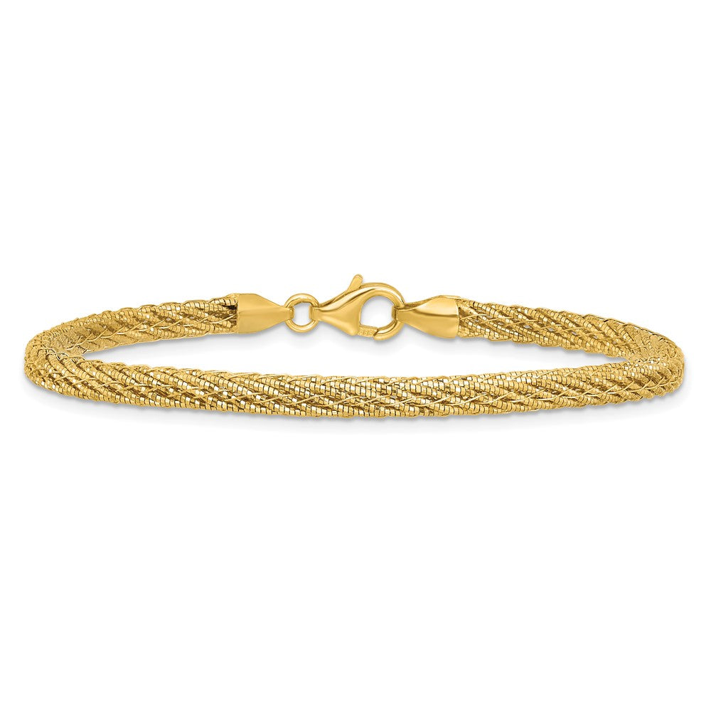 14K Yellow Gold Polished and Diamond-cut Round Woven Wire 7.5 Inch Bracelet
