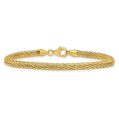 14K Yellow Gold Polished and Diamond-cut Round Woven Wire 7.5 Inch Bracelet