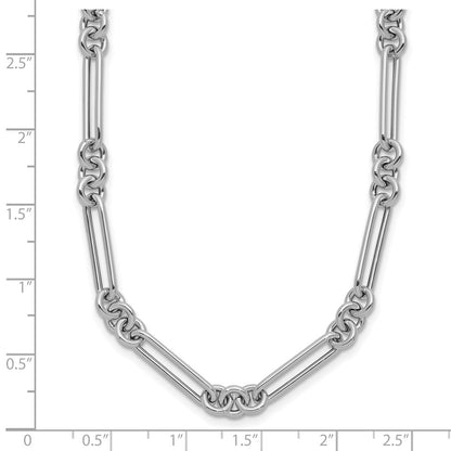 14K White Gold Polished Fancy Figaro Link 17.5 Inch Necklace