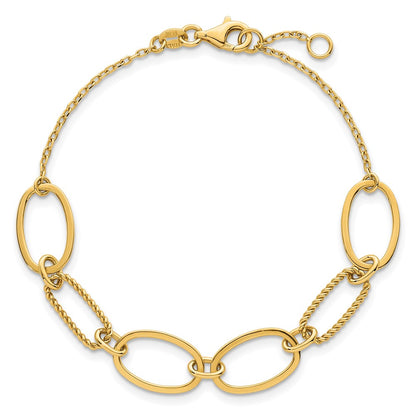 14K Yellow Gold Polished And Twisted 9.5mm Oval Links 6.75 Inch Bracelet Plus 0.5 Inch Extender