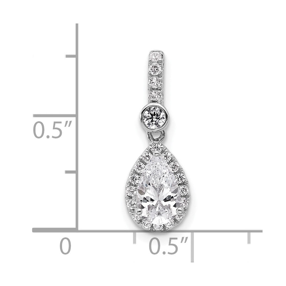 14K White Gold 1 carat Certified Lab Grown Diamond VS+ F+ Pear Complete Halo Pendant