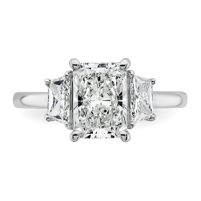 14K White Gold 2 3/4 carat Lab Grown Diamond VS+ F+ Radiant and Trapezoid Complete Three Stone Engagement Ring