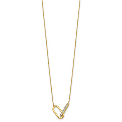 14K Yellow Gold Polished 1/15 carat Diamond Interlocked Paperclip Links 18 Inch Necklace