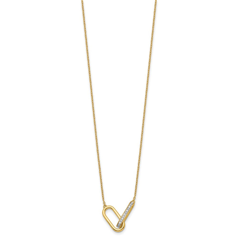 14K Yellow Gold Polished 1/15 carat Diamond Interlocked Paperclip Links 18 Inch Necklace