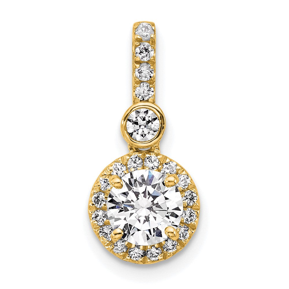 14K Yellow Gold 1 carat Lab Grown Diamond VS+ F+ Round Complete Halo Pendant