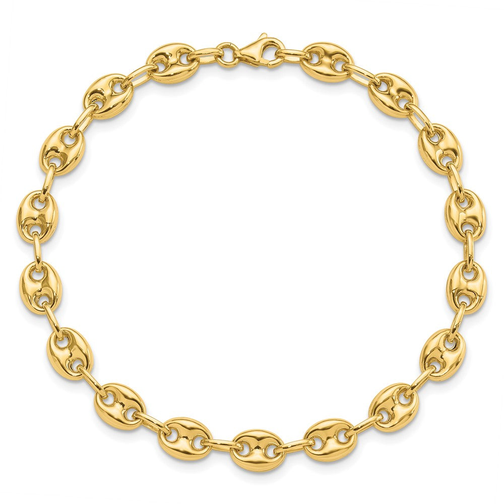 14K Yellow Gold Polished 6.3mm Puffed Anchor/Mariner Link Chain Bracelet
