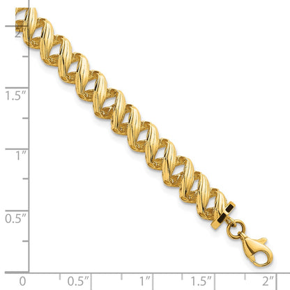 14K Yellow Gold Polished Textured 6.25mm Open Spiral Link Chain Bracelet