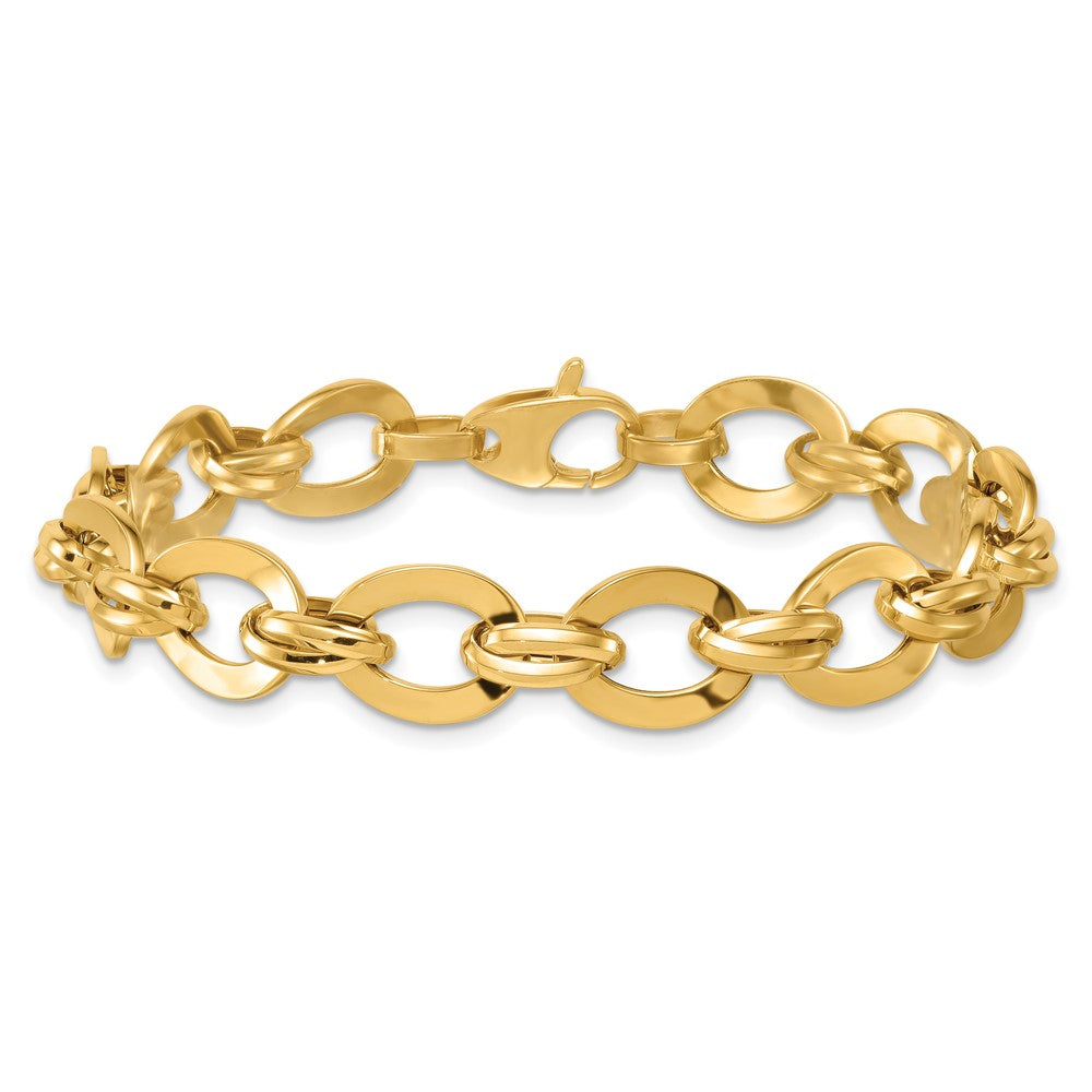 14K Yellow Gold Polished 10.8mm Lightweight Oval Fancy Link Chain Bracelet