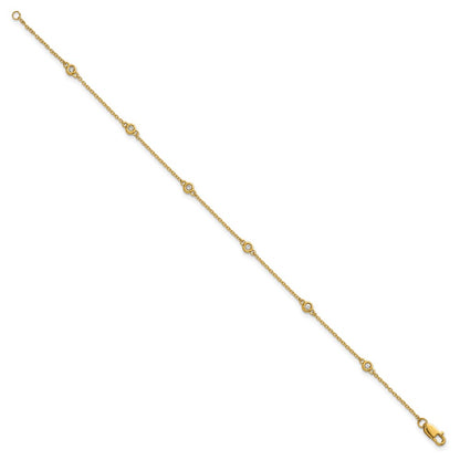 14K Yellow Gold Complete 1/10 carat Bezel-set Diamond and Cable Chain 6-Station 7 Inch Bracelet