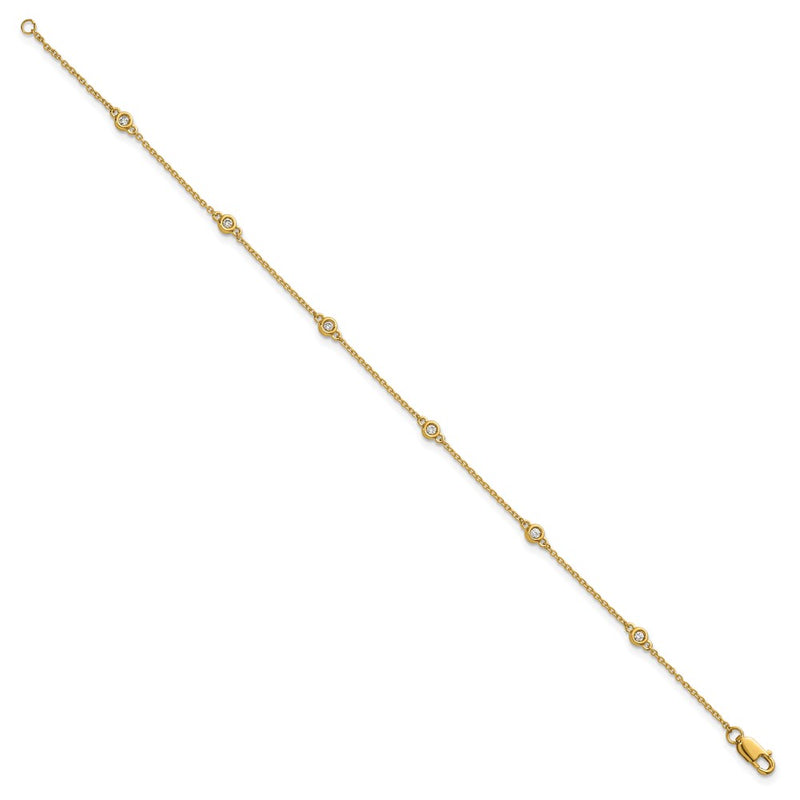 14K Yellow Gold Complete 1/10 carat Bezel-set Diamond and Cable Chain 6-Station 7 Inch Bracelet
