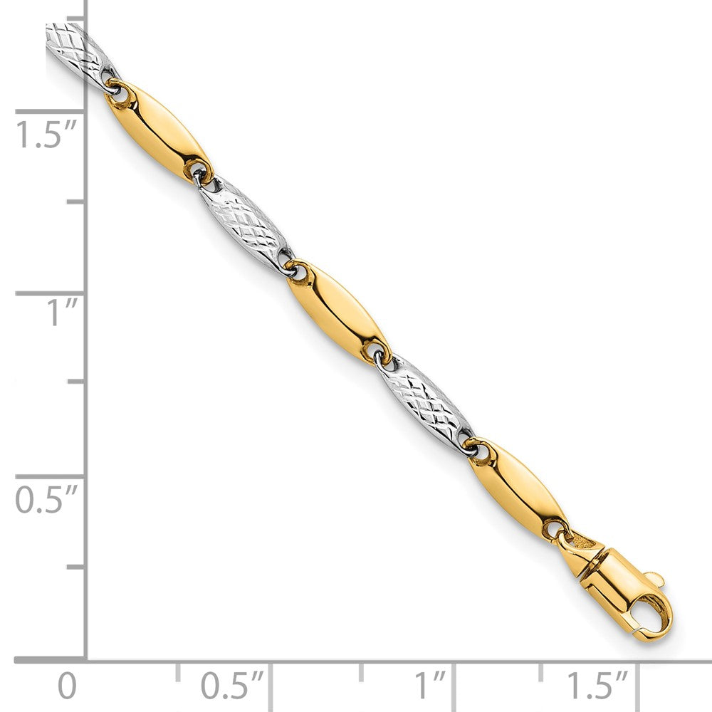 14K Two-Tone Gold Two-tone Polished and Textured Fancy Marquise-shaped Link 7.5 Inch Bracelet