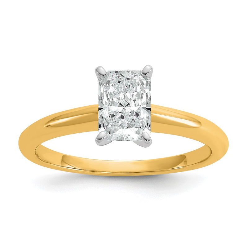 14K Two-Tone Gold Two-tone 1 carat Certified Lab Grown Diamond VS+ F+ Radiant Solitaire Complete Engagement Ring