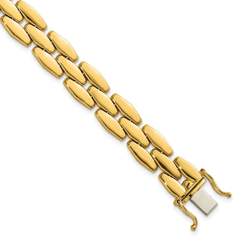 14K Yellow Gold Polished 10.8mm Fancy Link 7.5 Inch Bracelet