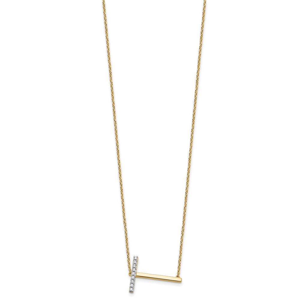 14K Yellow Gold Sideways Diamond Initial T 18 Inch Necklace