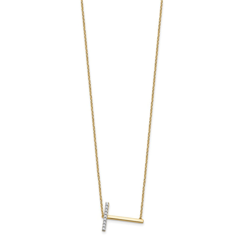 14K Yellow Gold Sideways Diamond Initial T 18 Inch Necklace