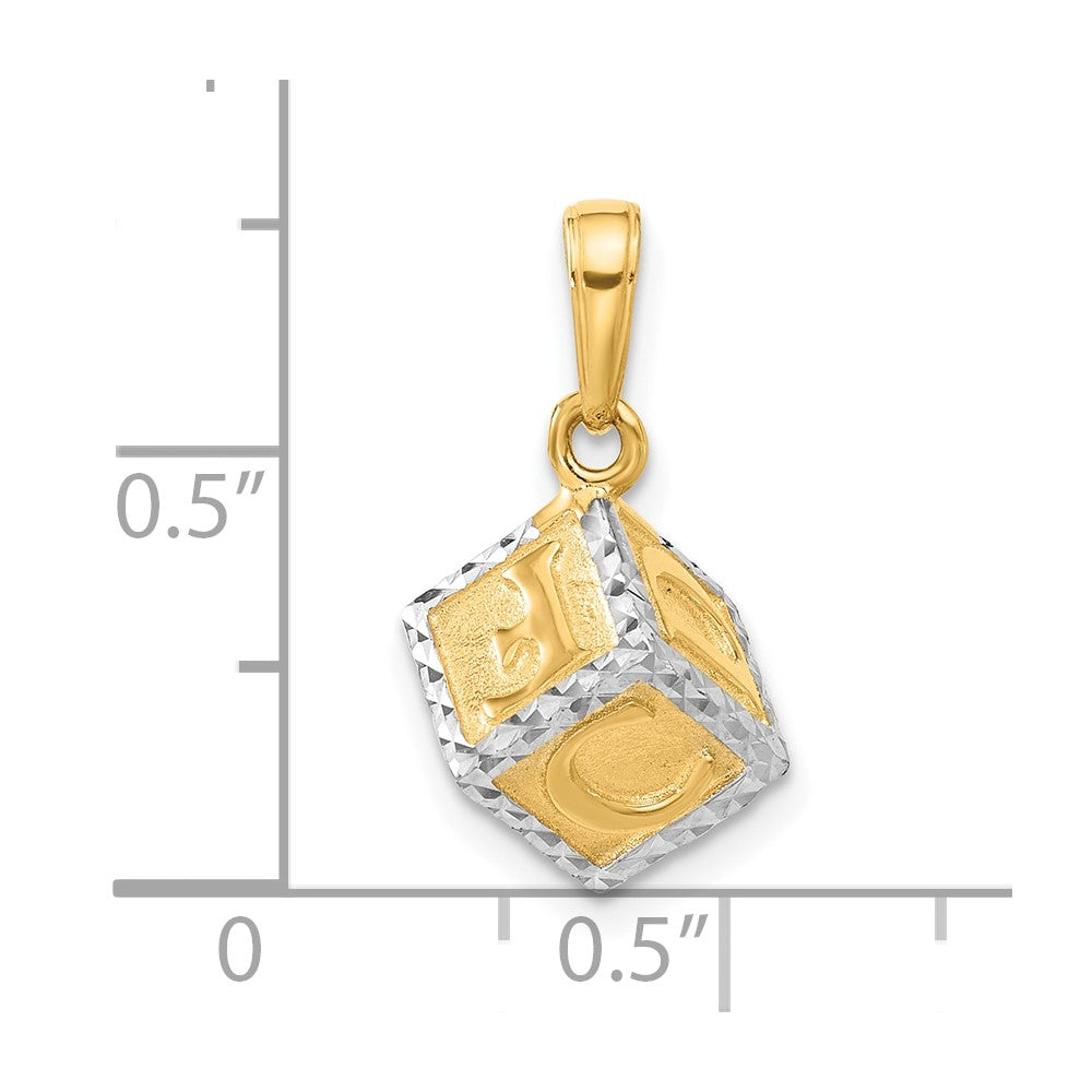 14K Yellow Gold and Rhodium Diamond-cut 3-D Baby Alphabet Block Pendant