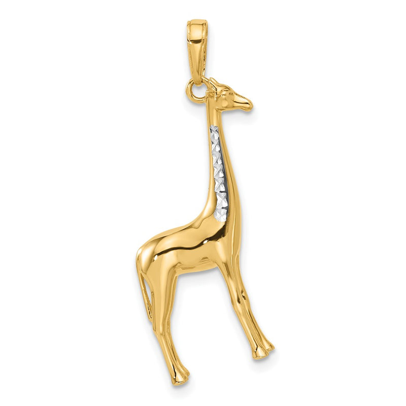 14K Yellow Gold and Rhodium Diamond-cut 3-D Giraffe Pendant