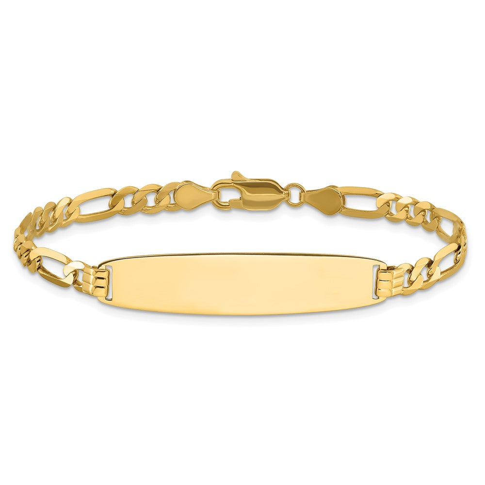 14K Yellow Gold Polished Solid Chain/Solid Plate Figaro Link Rounded 33x8.4mm Plate 8 Inch ID Bracelet