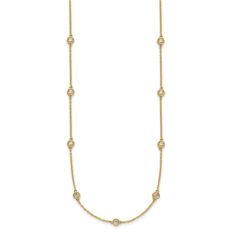 14K Yellow Gold Complete 7/8 carat Bezel-set Diamond and Cable Chain 15-Station 18 Inch Necklace