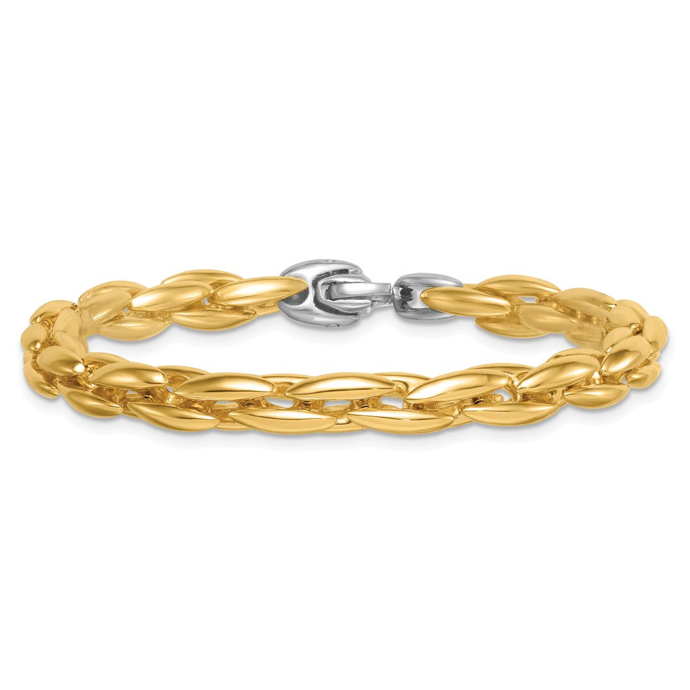 14K Two-Tone Gold Two-tone Polished 6.75mm Fancy Cable Link 7.25 Inch Bracelet