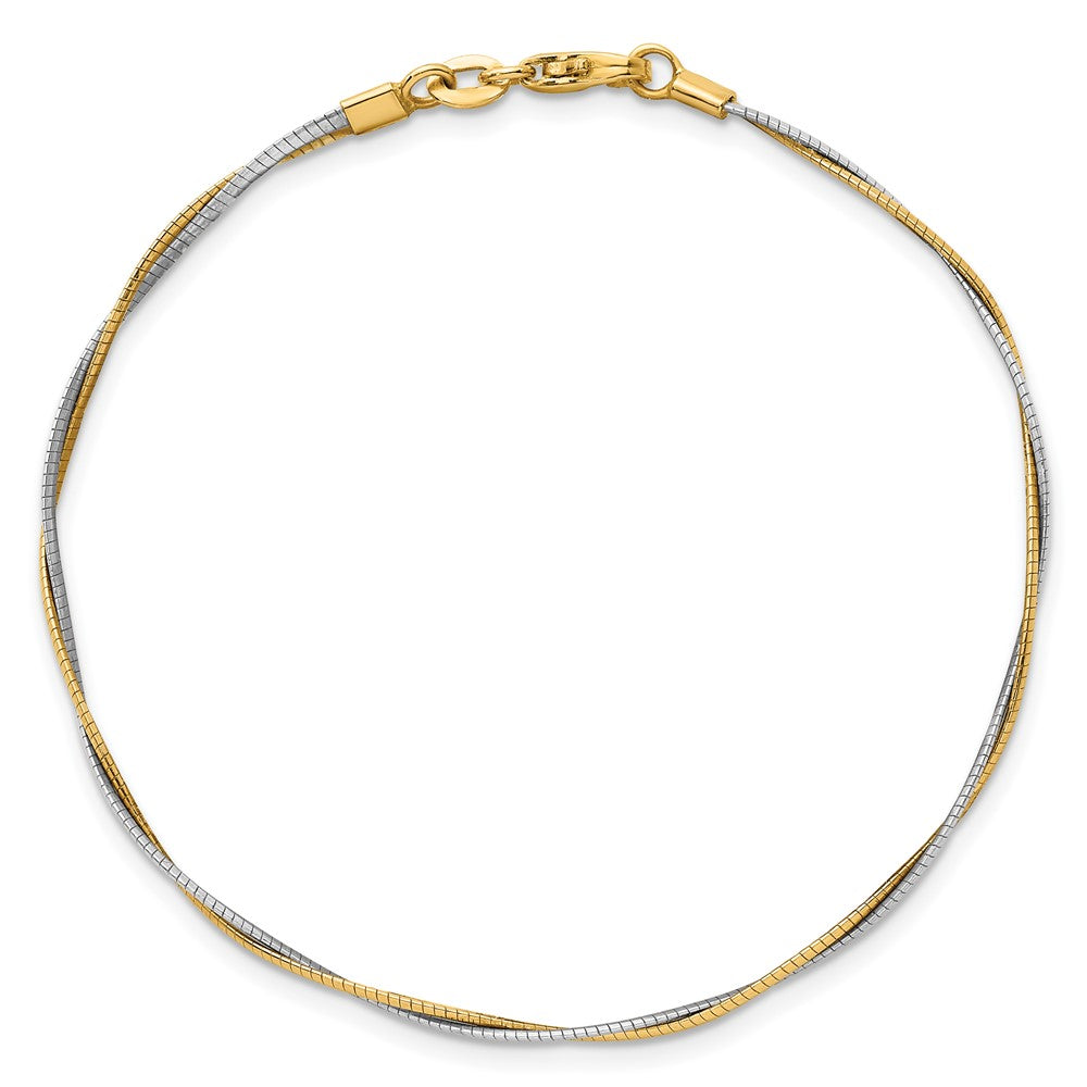 14K Two-Tone Gold Two-tone Polished Twisted Round Omega 7.5 Inch Bracelet
