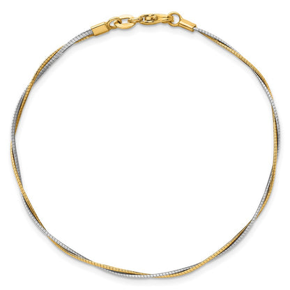 14K Two-Tone Gold Two-tone Polished Twisted Round Omega 7.5 Inch Bracelet