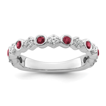 14K White Gold Polished Diamond and Ruby Fashion Ring