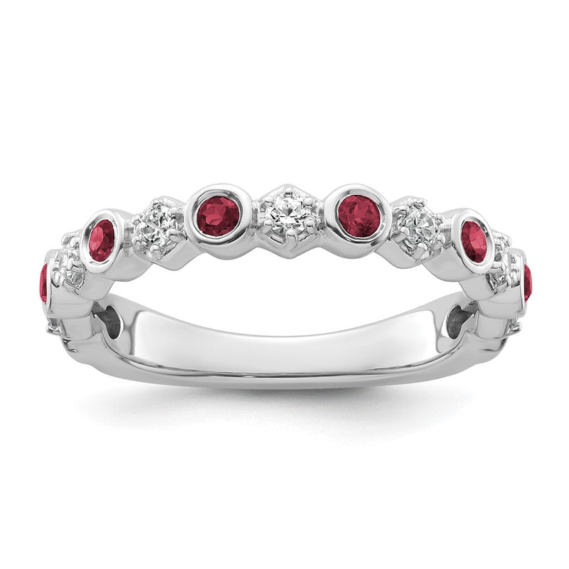 14K White Gold Polished Diamond and Ruby Fashion Ring