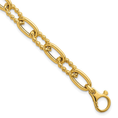 14K Yellow Gold Polished 8mm Fancy and Twisted Oval Link 7.5 Inch Bracelet