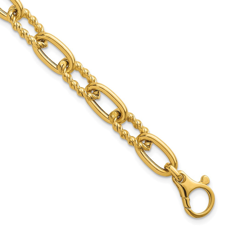 14K Yellow Gold Polished 8mm Fancy and Twisted Oval Link 7.5 Inch Bracelet
