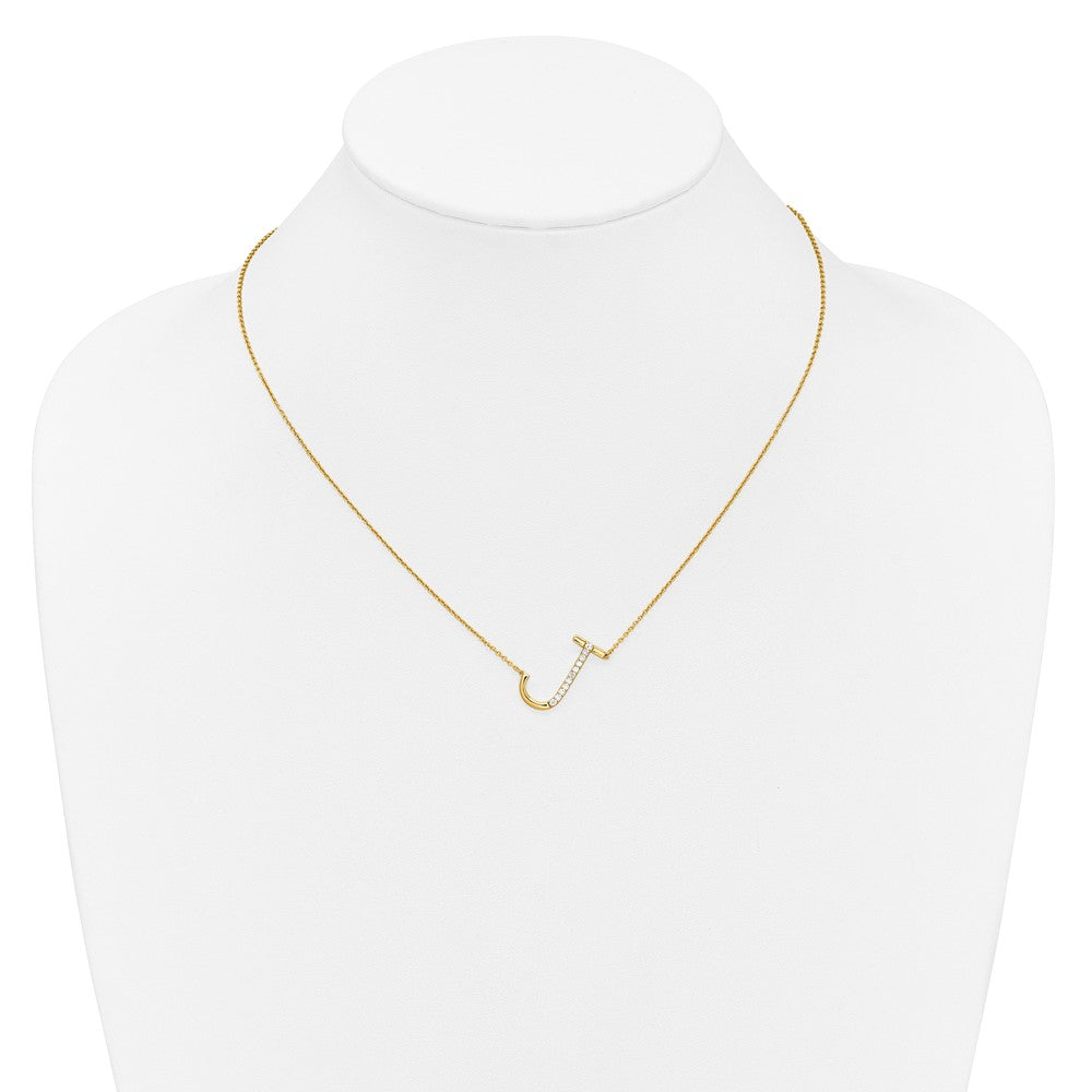 14K Yellow Gold Sideways Diamond Initial J 18 Inch Necklace