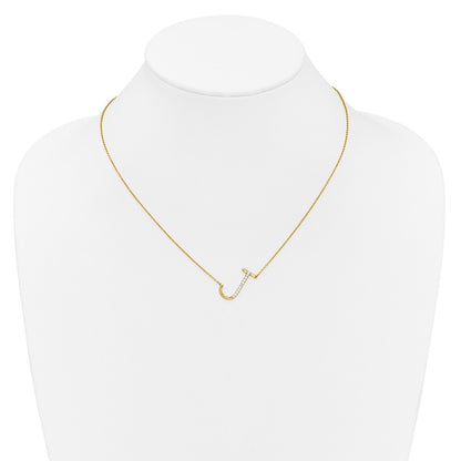 14K Yellow Gold Sideways Diamond Initial J 18 Inch Necklace
