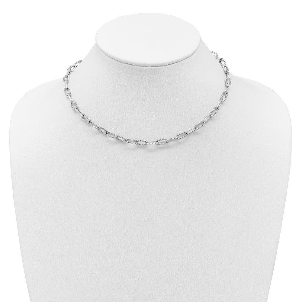14K White Gold Polished and Twisted 1.44 carat Diamond Paperclip Link 18 Inch Necklace