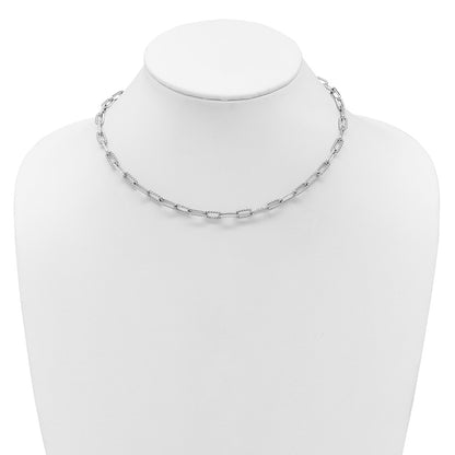 14K White Gold Polished and Twisted 1.44 carat Diamond Paperclip Link 18 Inch Necklace