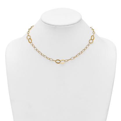 14K Yellow Gold Polished and Textured Fancy Oval Link 3-Station 16.75 Inch Necklace
