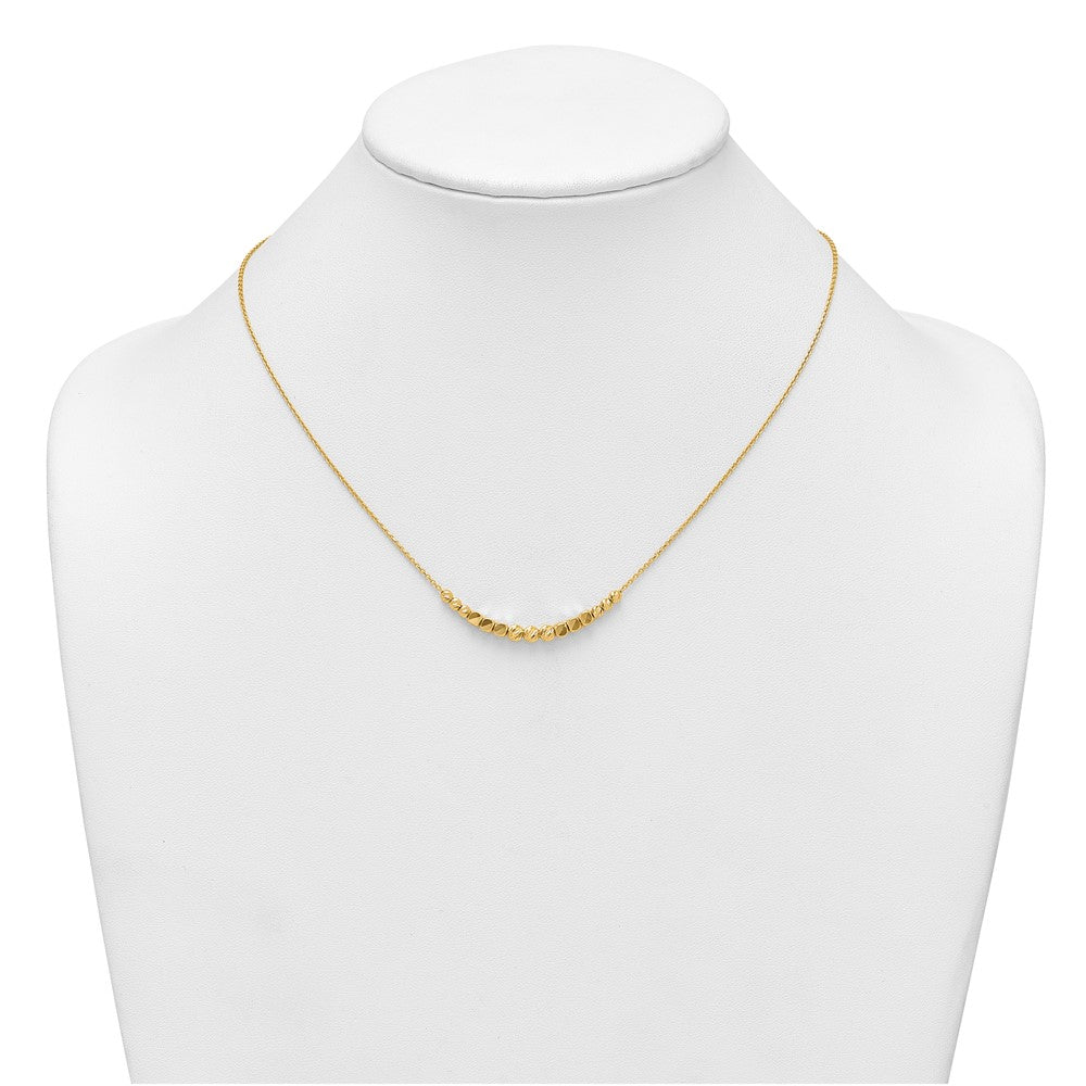 14K Yellow Gold Polished Diamond-cut and Square Beaded 16 Inch Necklace Plus 2 Inch Extender