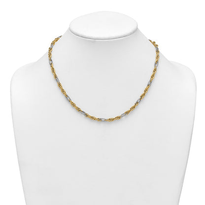 14K Yellow Gold with Rhodium Polished 4.2mm Fancy Rope Chain 18 Inch Necklace