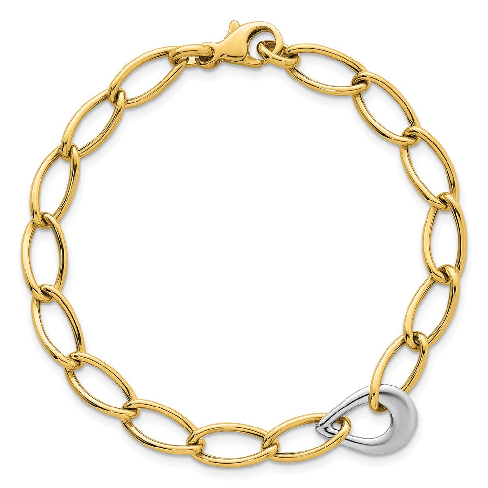 14K Two-Tone Gold Two Tone Polished 6.5mm Fancy Curb Link With Teardrop 7.75 Inch Bracelet