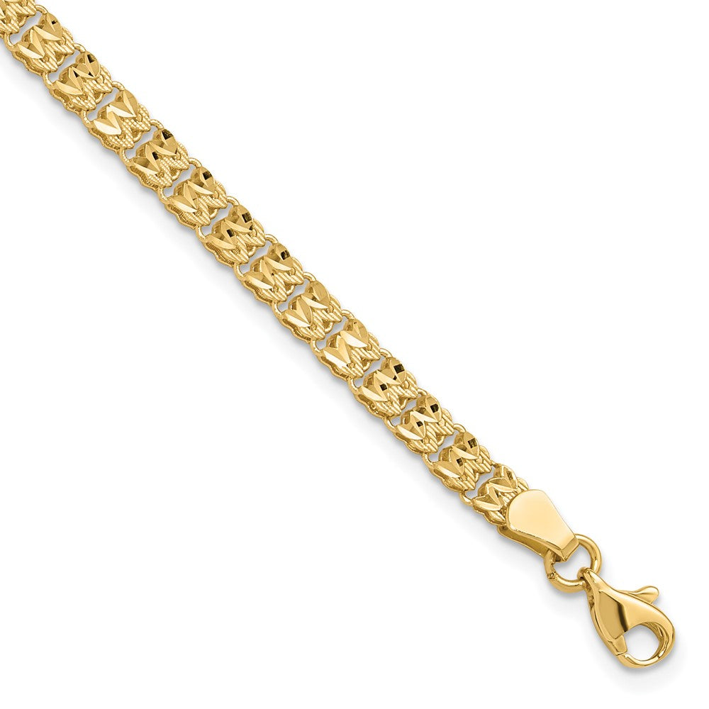 14K Yellow Gold Polished and Diamond-cut 3.9mm Fancy Link Chain Bracelet